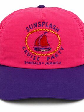 Vintage 90s SunSplash Cruise Party Hat Sandals Jamaica Neon Pink Purple Cap